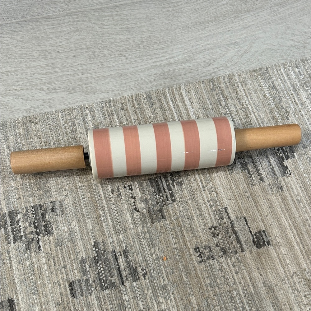 Striped Ceramic Rolling Pin - Pink and White